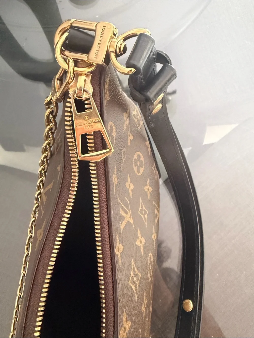 Louis Vuitton Boulogne Shoulder Bag with Black Trim and Gold Hardware
